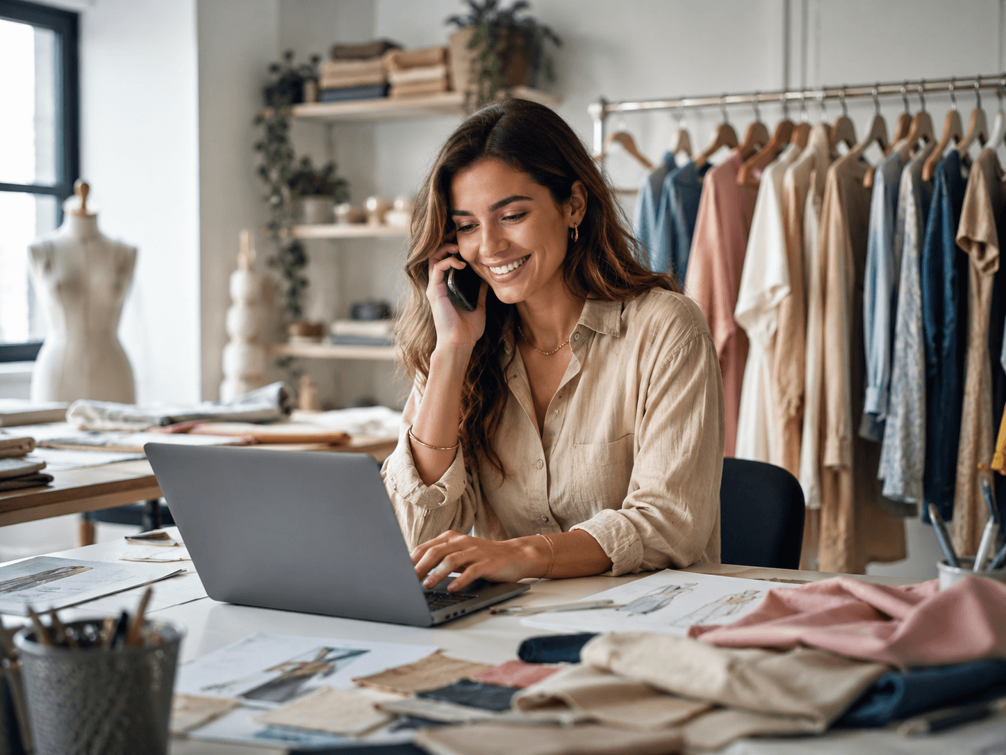 Empreendedora organizando o próprio negócio no computador